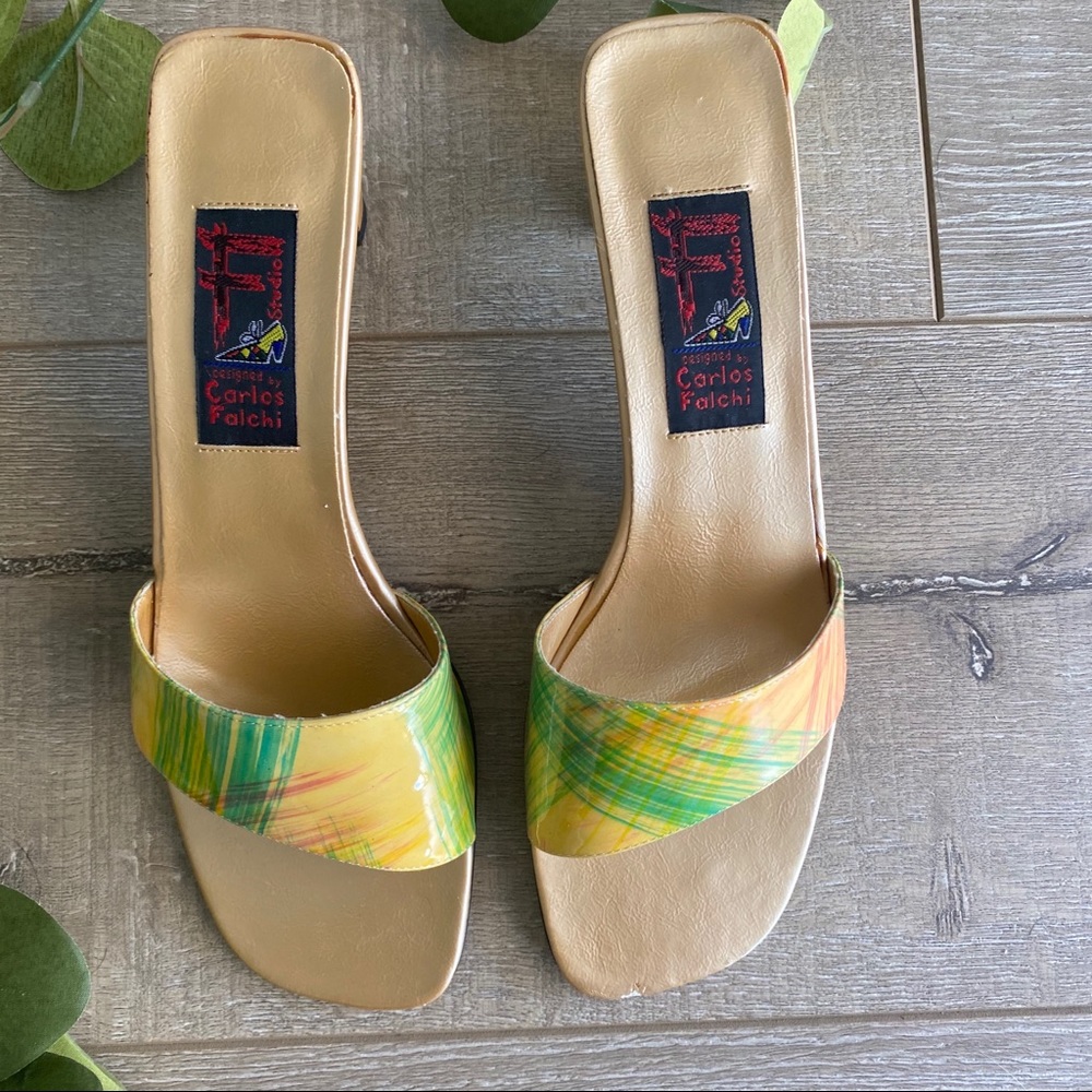 Carlos Falchi Heels Size 7.5 Green & Yellow